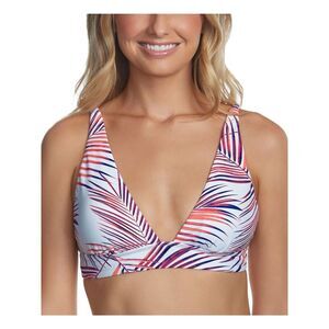 RAISINS Women's White Palm Print Removable Cups Tie Back To Bali Swimsuit Top S